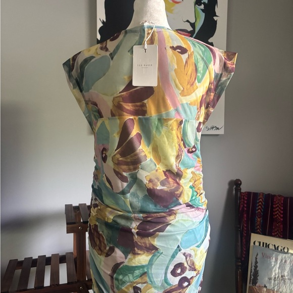 Ted Baker Amelia Multi   Green  Ruched Wrap Mini Dress - Picture 7 of 11